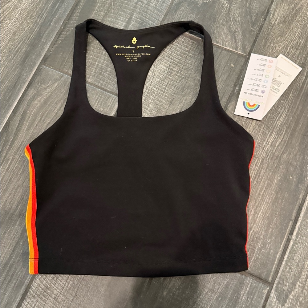 Spiritual Gangster Black Crop Top with Rainbow Sides - Picture 5 of 7